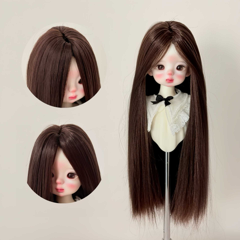 Perucă pentru păpuă BJD, păr lung drept cu breton, fibră rezistentă la temperaturi înalte, stil: lung drept sau înclinat