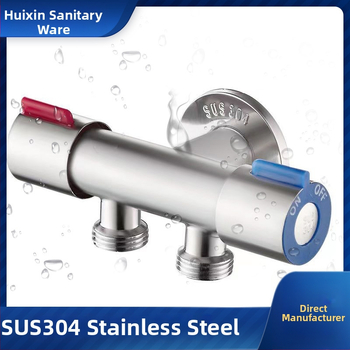 Kolmtee nurga ventiil, üks sisenemine, kaks väljundit; roostevabast terasest korpus; sisemine diameeter 20 mm; töörõhk 1 MPa; sobib vannituppa ja tualetile