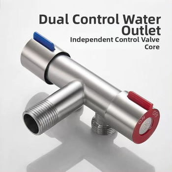 Kolmtee nurga ventiil, üks sisenemine, kaks väljundit; roostevabast terasest korpus; sisemine diameeter 20 mm; töörõhk 1 MPa; sobib vannituppa ja tualetile