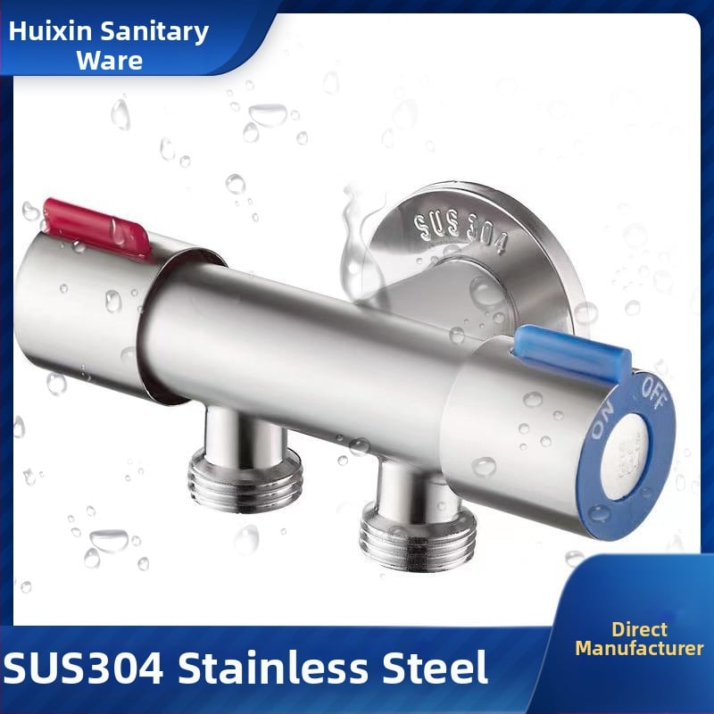 Kolmtee nurga ventiil, üks sisenemine, kaks väljundit; roostevabast terasest korpus; sisemine diameeter 20 mm; töörõhk 1 MPa; sobib vannituppa ja tualetile