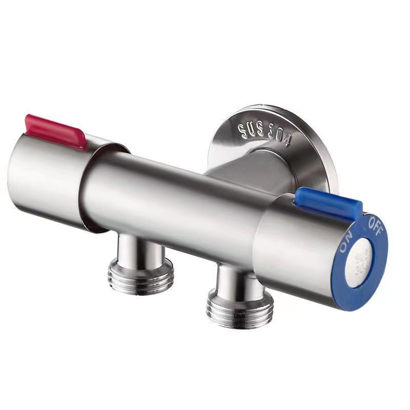 Kolmtee nurga ventiil, üks sisenemine, kaks väljundit; roostevabast terasest korpus; sisemine diameeter 20 mm; töörõhk 1 MPa; sobib vannituppa ja tualetile