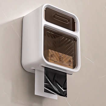 Cutie montată pe perete pentru hârtie igienică și suport pentru prosoape, din plastic, fără găuri, rezistent la apă, stil modern minimalist