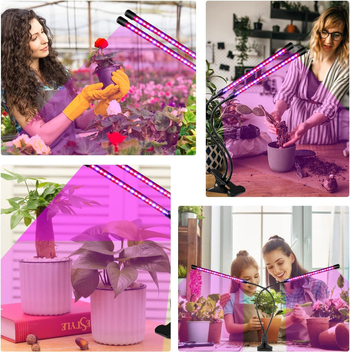 Keturių galvų klipo lemputė augalams su pilnu spektru LED, 10 LED, 5V įėjimas, 10W, IP43, reguliuojamas apšvietimas (GL-021(2PACK))