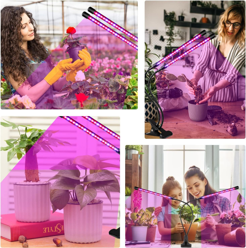 Keturių galvų klipo lemputė augalams su pilnu spektru LED, 10 LED, 5V įėjimas, 10W, IP43, reguliuojamas apšvietimas (GL-021(2PACK))