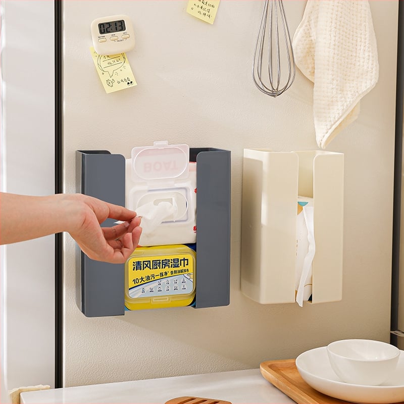 Magnetinė dėžutė servetėlėms virtuvei ir šaldytuvui; plastmasinė, atspari vandeniui, daugiafunkcinė, be gręžimo