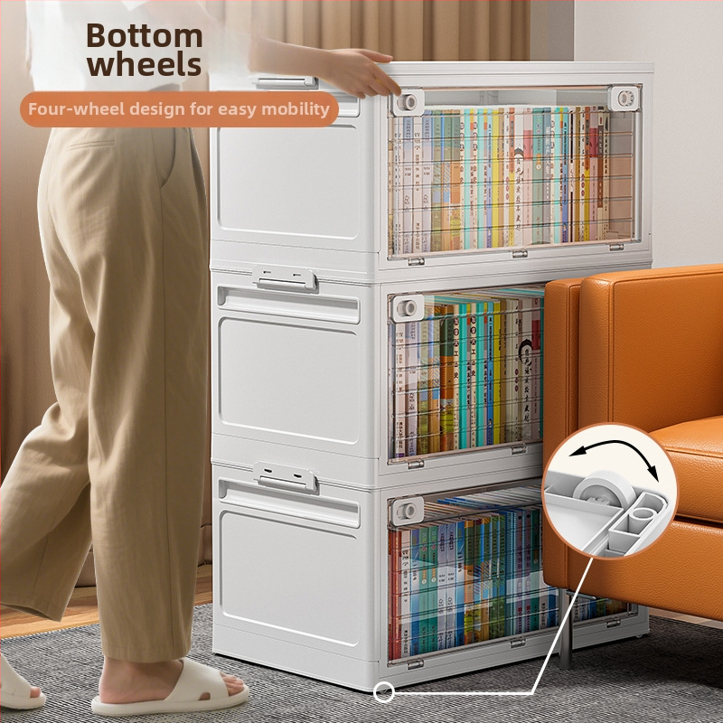 Κουτί αποθήκευσης βιβλίων με ρόδες, πτυσσόμενο, διαφανές, ανθεκτικό στη σκόνη, χωρητικότητας 500–1000 L, για βιβλία και περιοδικά
