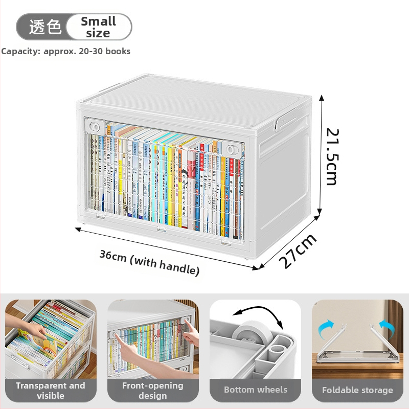 Κουτί αποθήκευσης βιβλίων με ρόδες, πτυσσόμενο, διαφανές, ανθεκτικό στη σκόνη, χωρητικότητας 500–1000 L, για βιβλία και περιοδικά