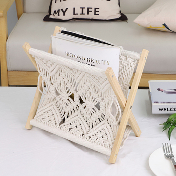 Asztali magazintartó, összecsukható, boho stílus, fa/bambusz anyag, 1 szint