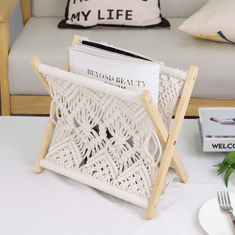 Asztali magazintartó, összecsukható, boho stílus, fa/bambusz anyag, 1 szint
