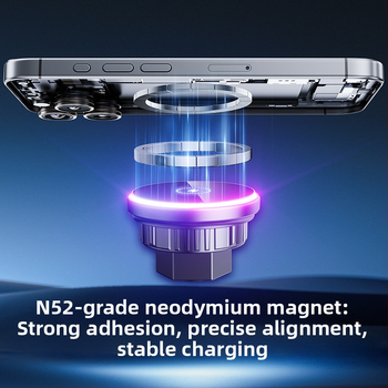Magnetinis belaidis automobilio telefono laikiklis su 15W įkrovimu, tvirtinimas prie oro angos (snap-on)