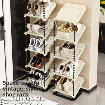 Nulenktas batų laikiklis, 6 sluoksniai, PP medžiaga, modernus minimalistinis stilius, grindų tvirtinimas, tinkamas sportbačiams, batams ir aukštakulniams