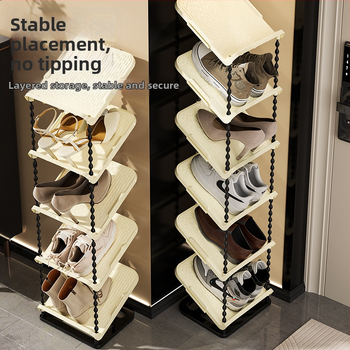 Nulenktas batų laikiklis, 6 sluoksniai, PP medžiaga, modernus minimalistinis stilius, grindų tvirtinimas, tinkamas sportbačiams, batams ir aukštakulniams