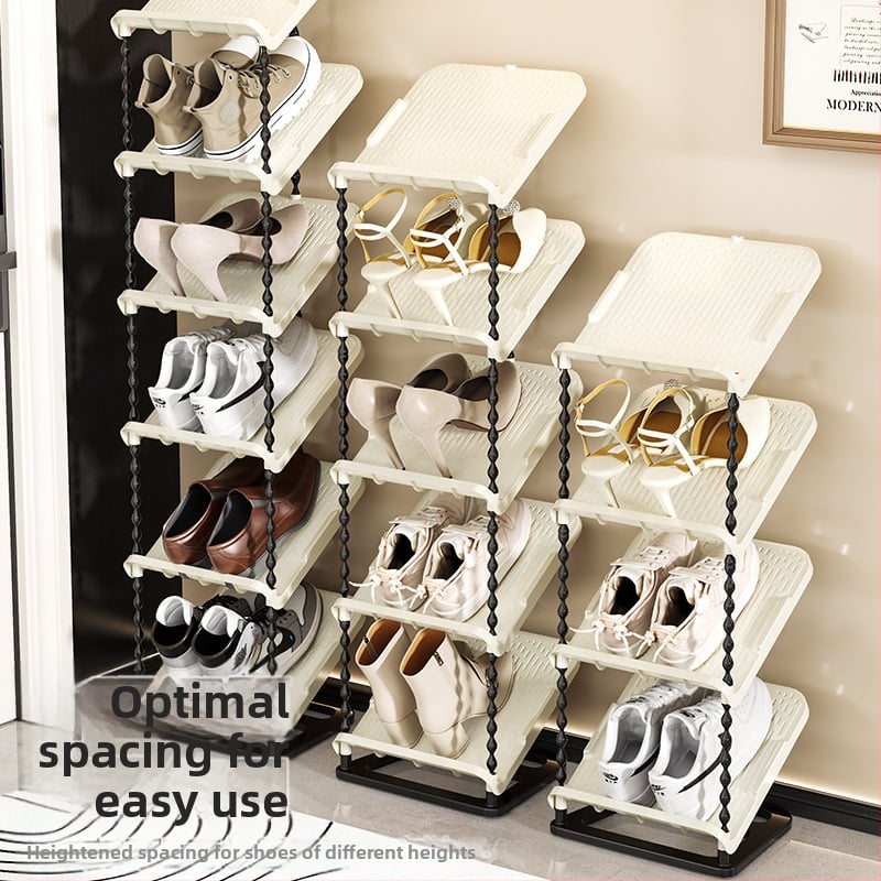 Nulenktas batų laikiklis, 6 sluoksniai, PP medžiaga, modernus minimalistinis stilius, grindų tvirtinimas, tinkamas sportbačiams, batams ir aukštakulniams