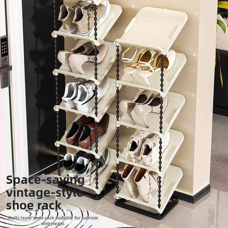 Slīpā kurpju plaukts, 6 kārtas, PP materiāls, moderns minimālisma stils, uz grīdas uzstādāms, der sporta apaviem, zābakiem un augstiem papēžiem