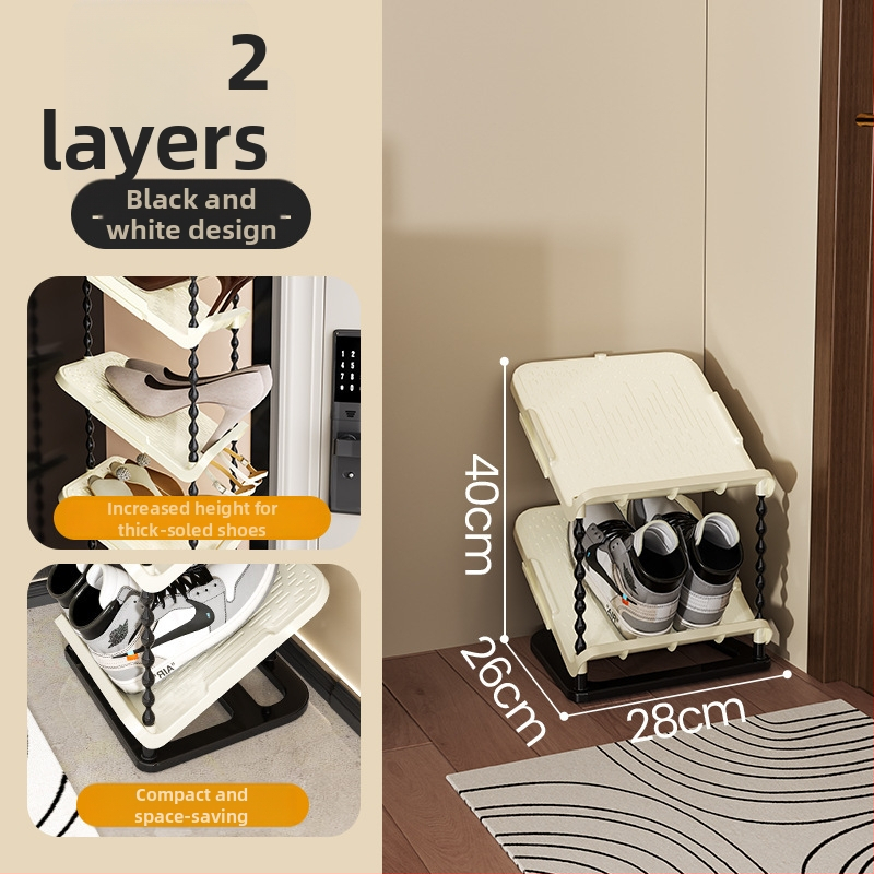 Nulenktas batų laikiklis, 6 sluoksniai, PP medžiaga, modernus minimalistinis stilius, grindų tvirtinimas, tinkamas sportbačiams, batams ir aukštakulniams