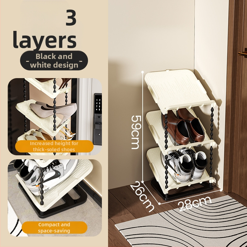 Nulenktas batų laikiklis, 6 sluoksniai, PP medžiaga, modernus minimalistinis stilius, grindų tvirtinimas, tinkamas sportbačiams, batams ir aukštakulniams