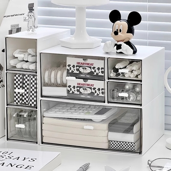 Cutie de depozitare pentru birou, cu sertar, din plastic, poate fi stivuită, capacitate de 1 L, pentru rechizite și cosmetice