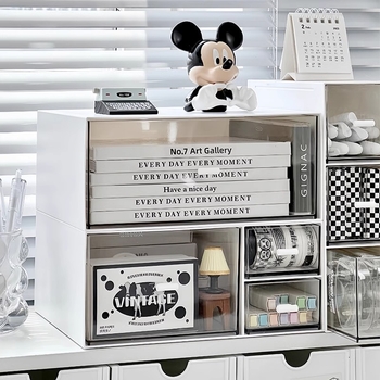 Cutie de depozitare pentru birou, cu sertar, din plastic, poate fi stivuită, capacitate de 1 L, pentru rechizite și cosmetice