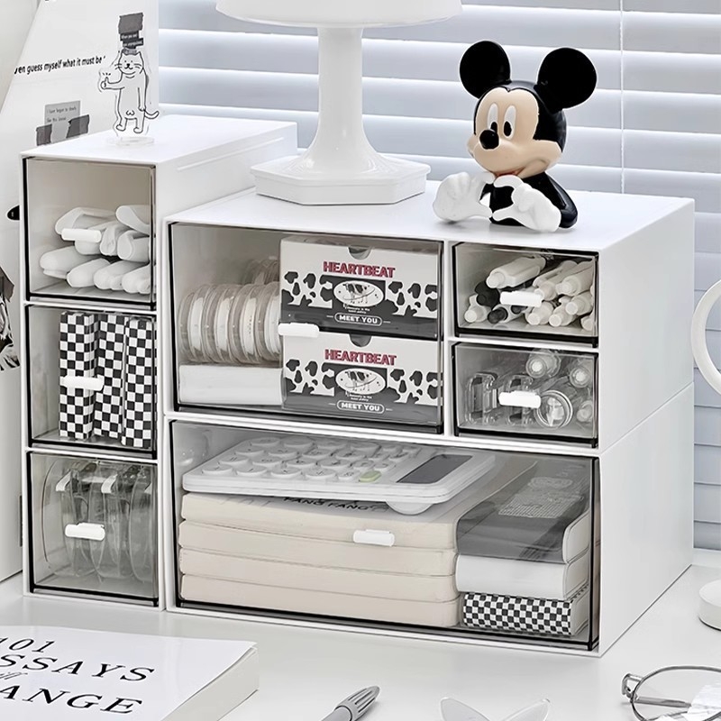 Cutie de depozitare pentru birou, cu sertar, din plastic, poate fi stivuită, capacitate de 1 L, pentru rechizite și cosmetice