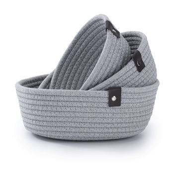 Košarica za sitnice - ručno pleteni konop od pamuka, set od tri komada, moderan minimalistički dizajn (pakiranje 30 komada; za CD-ove, uredske potrepštine, kozmetiku i nakit, knjige)