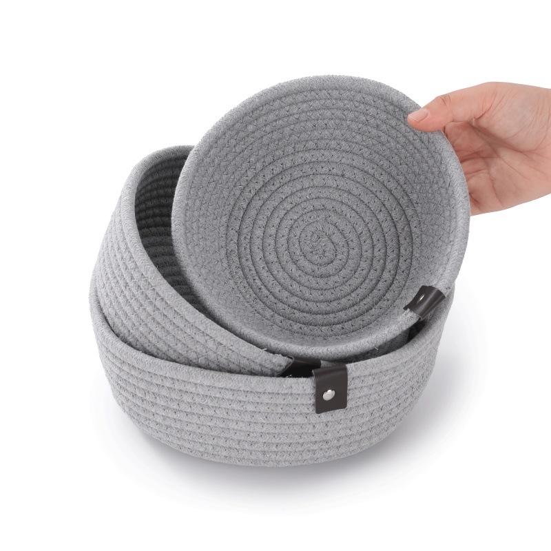 Košarica za sitnice - ručno pleteni konop od pamuka, set od tri komada, moderan minimalistički dizajn (pakiranje 30 komada; za CD-ove, uredske potrepštine, kozmetiku i nakit, knjige)