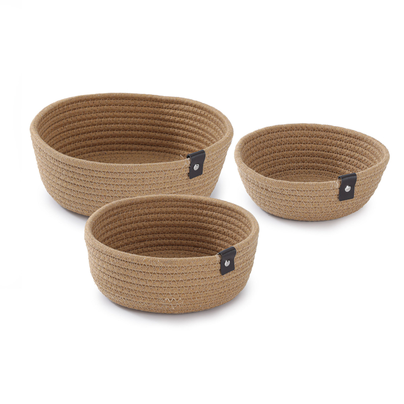 Košarica za sitnice - ručno pleteni konop od pamuka, set od tri komada, moderan minimalistički dizajn (pakiranje 30 komada; za CD-ove, uredske potrepštine, kozmetiku i nakit, knjige)