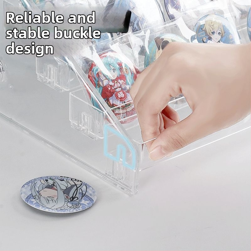 Raft de afișaj în trepte, 7 niveluri, pentru badge-uri și accesorii anime, organizator transparent de birou din PET, fără găuri