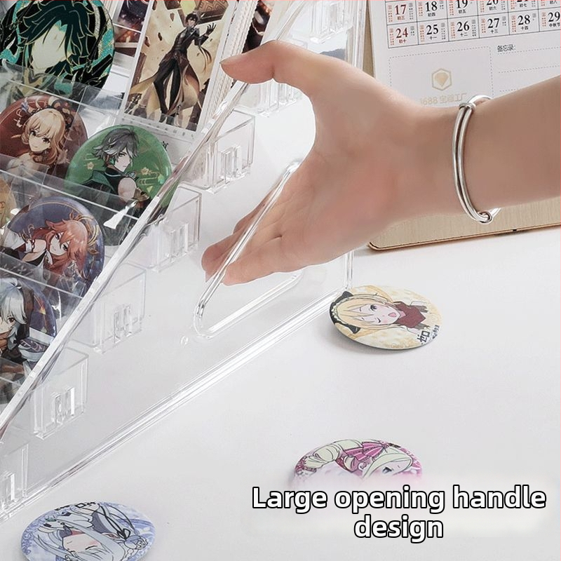 Raft de afișaj în trepte, 7 niveluri, pentru badge-uri și accesorii anime, organizator transparent de birou din PET, fără găuri