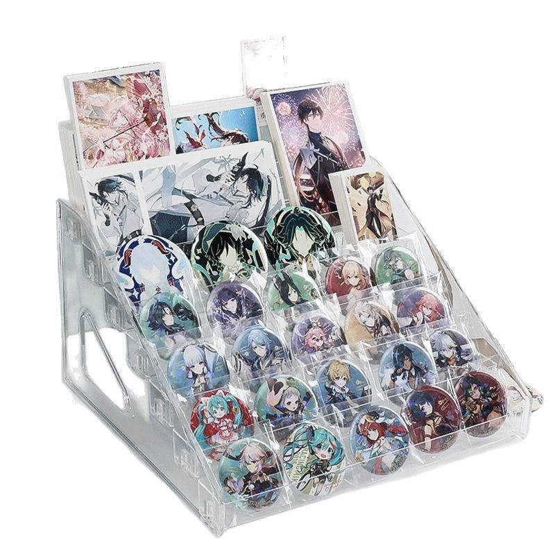 Raft de afișaj în trepte, 7 niveluri, pentru badge-uri și accesorii anime, organizator transparent de birou din PET, fără găuri