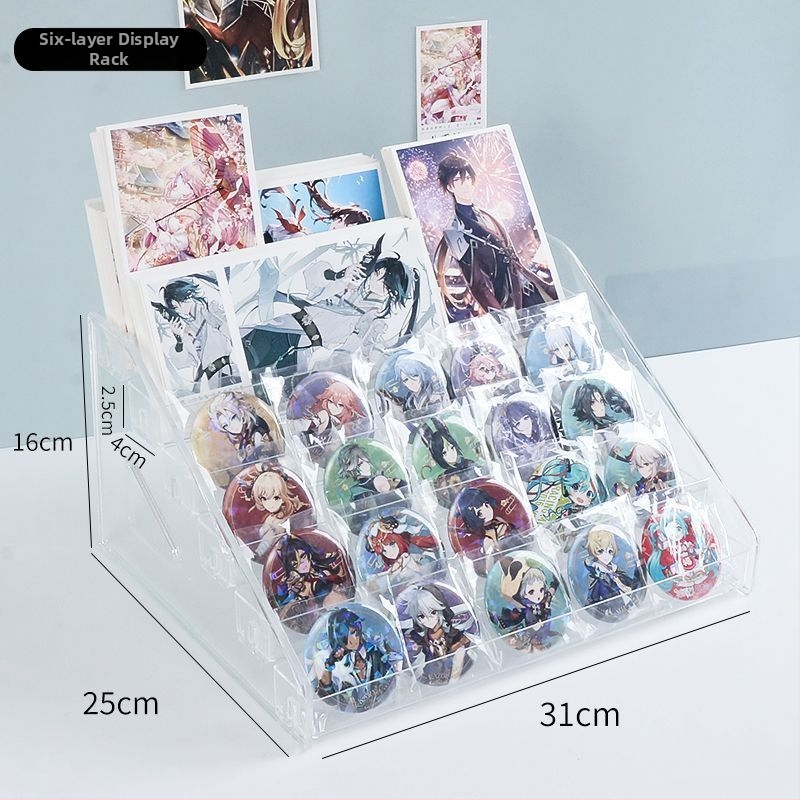 Raft de afișaj în trepte, 7 niveluri, pentru badge-uri și accesorii anime, organizator transparent de birou din PET, fără găuri