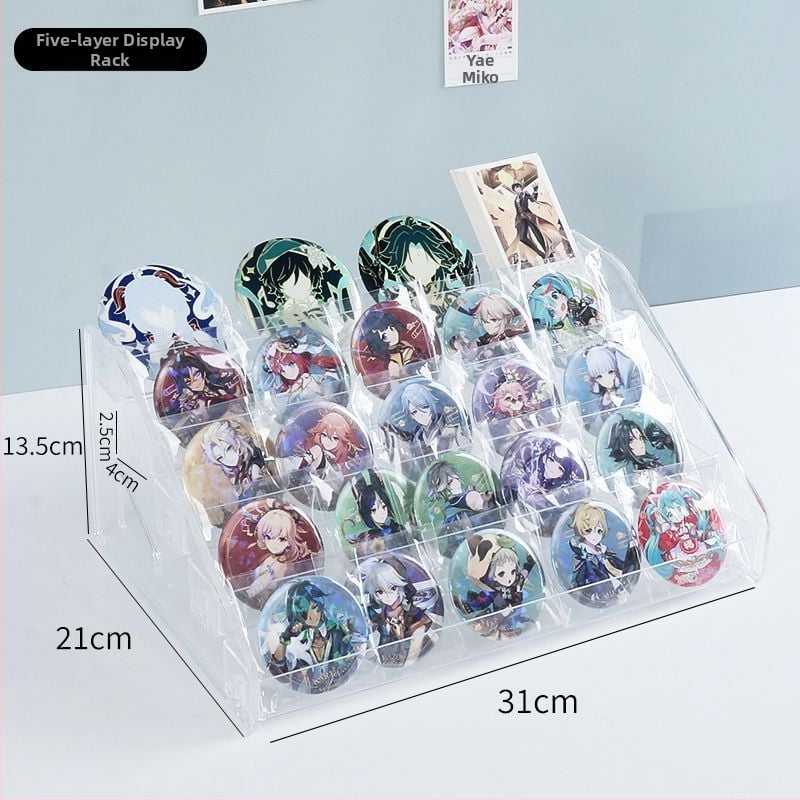 Raft de afișaj în trepte, 7 niveluri, pentru badge-uri și accesorii anime, organizator transparent de birou din PET, fără găuri