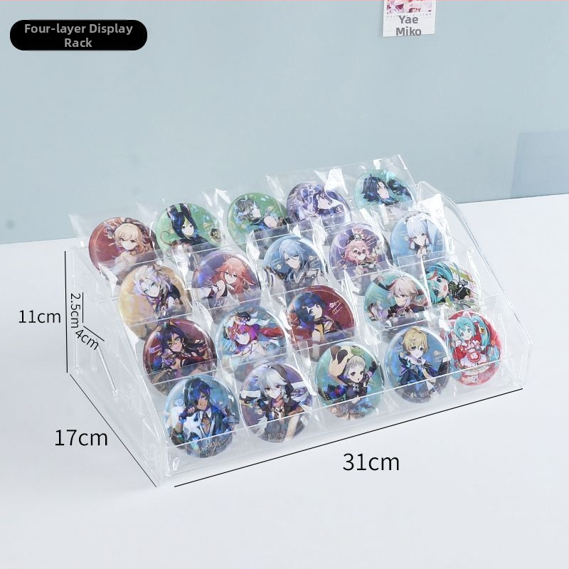 Raft de afișaj în trepte, 7 niveluri, pentru badge-uri și accesorii anime, organizator transparent de birou din PET, fără găuri