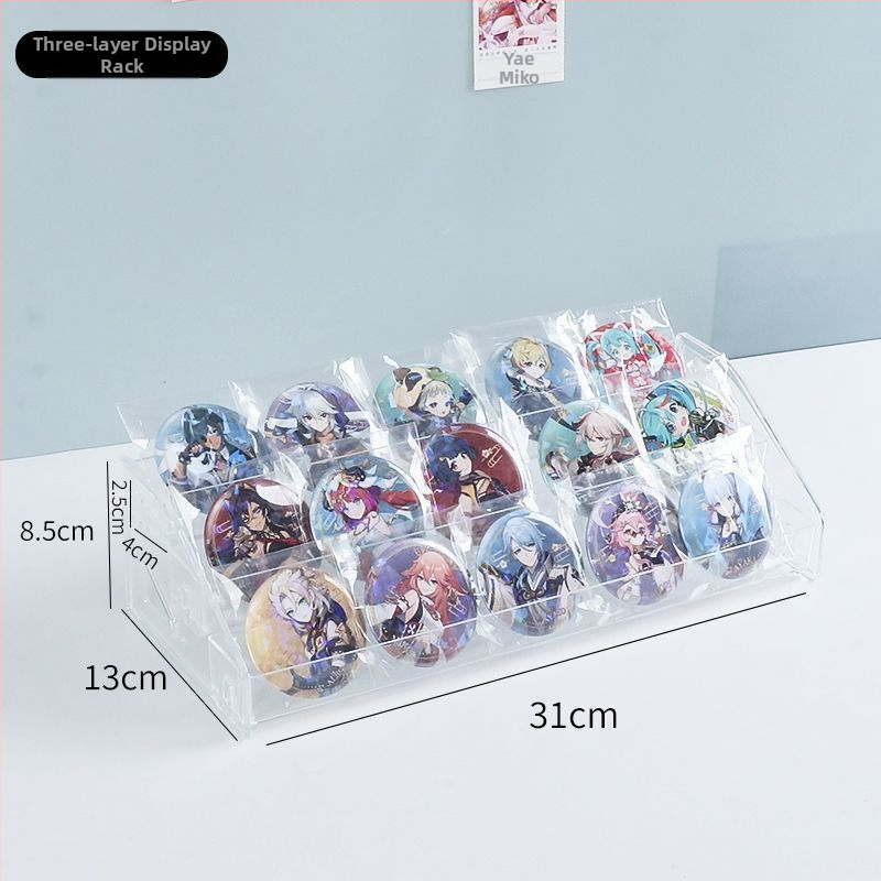 Raft de afișaj în trepte, 7 niveluri, pentru badge-uri și accesorii anime, organizator transparent de birou din PET, fără găuri