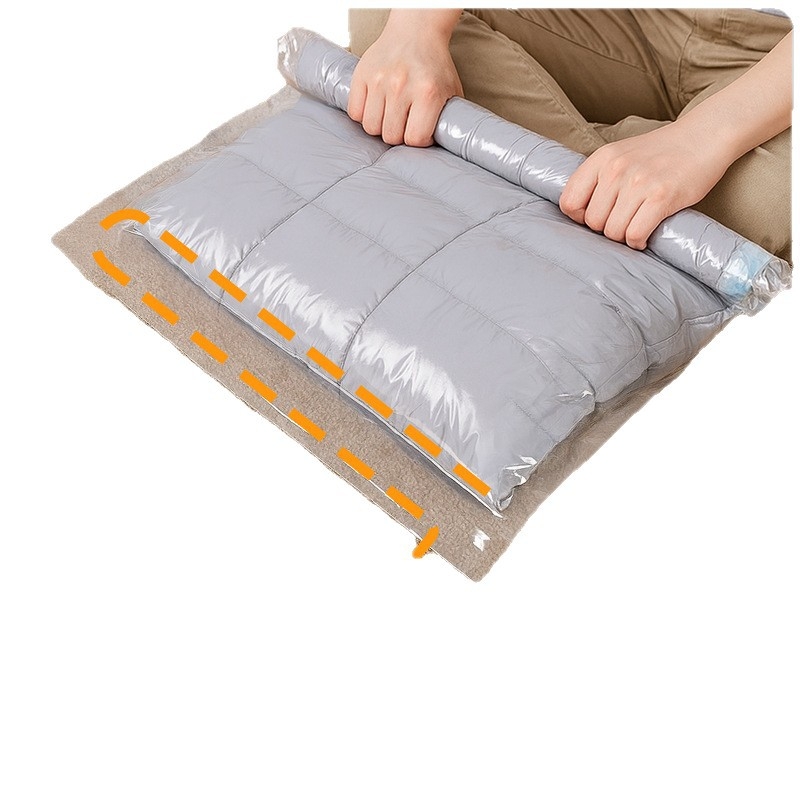 Ceļojumu vakuuma kompresijas soma drēbēm ar roku vēršanas mehānismu un pumpu, PET+PE materiāls, 180 gab., kastē, 2022. gada iesniegšana