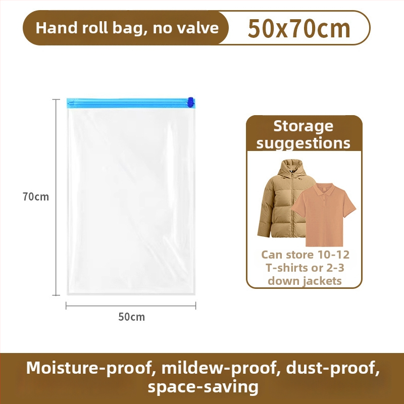 Ceļojumu vakuuma kompresijas soma drēbēm ar roku vēršanas mehānismu un pumpu, PET+PE materiāls, 180 gab., kastē, 2022. gada iesniegšana