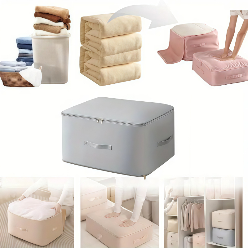 Porszívó tömörítő táska quilt tárolására, kocka alakú, poliészter anyag, gardrób rendezésre (utazás, íróasztal, hálószoba, fürdőszoba, nappali)