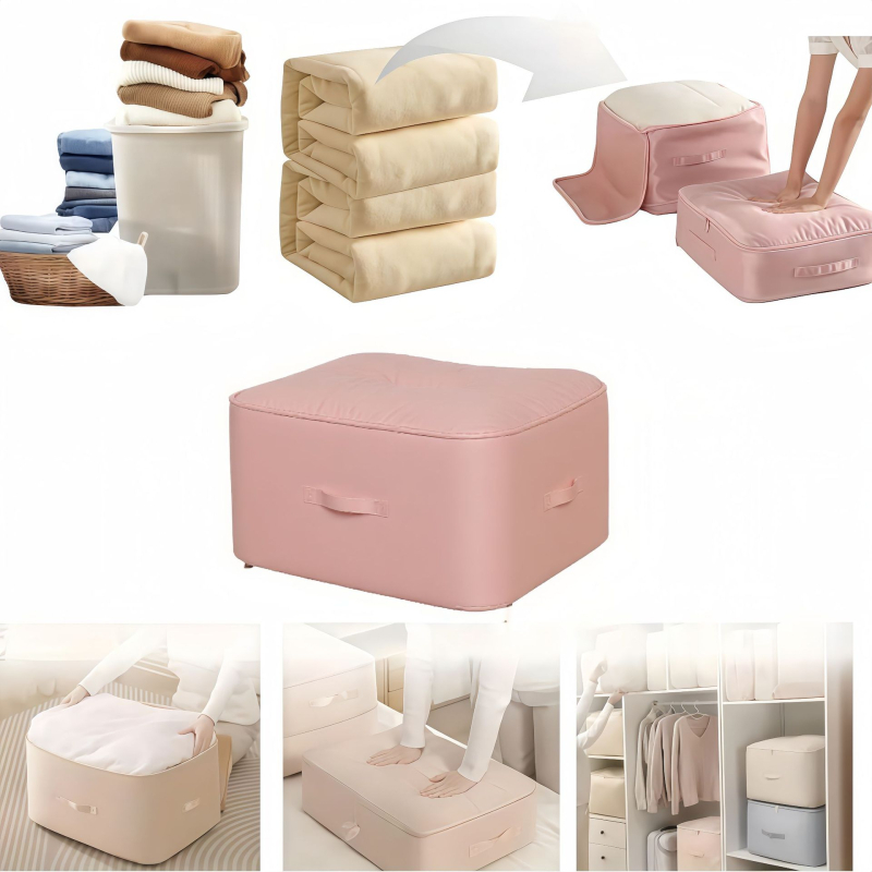 Porszívó tömörítő táska quilt tárolására, kocka alakú, poliészter anyag, gardrób rendezésre (utazás, íróasztal, hálószoba, fürdőszoba, nappali)