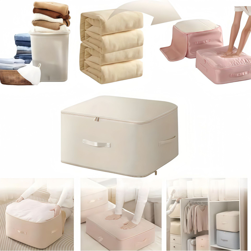 Porszívó tömörítő táska quilt tárolására, kocka alakú, poliészter anyag, gardrób rendezésre (utazás, íróasztal, hálószoba, fürdőszoba, nappali)