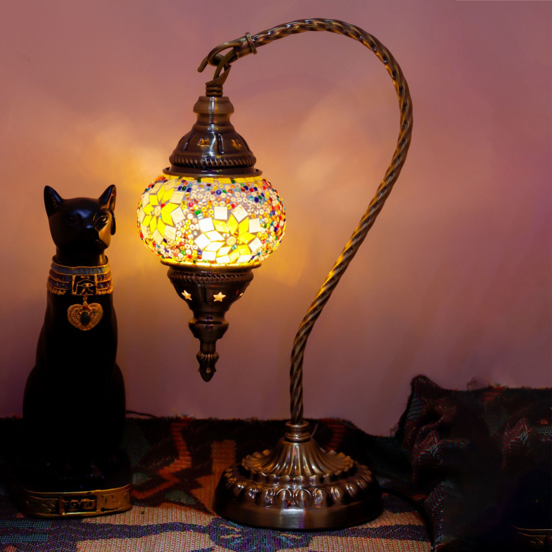 Gulbės formos stalinė lemputė – retro stilius, egzotiškas dizainas, stiklas, pritaikoma, tinka kaip dovana