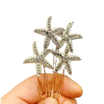 Καρφί μαλλιών σχήματος U με μαργαριράρια και στρας, διακόσμηση με αστερία, μεταλλικό επίχρισμα με ηλεκτροπλατίωση