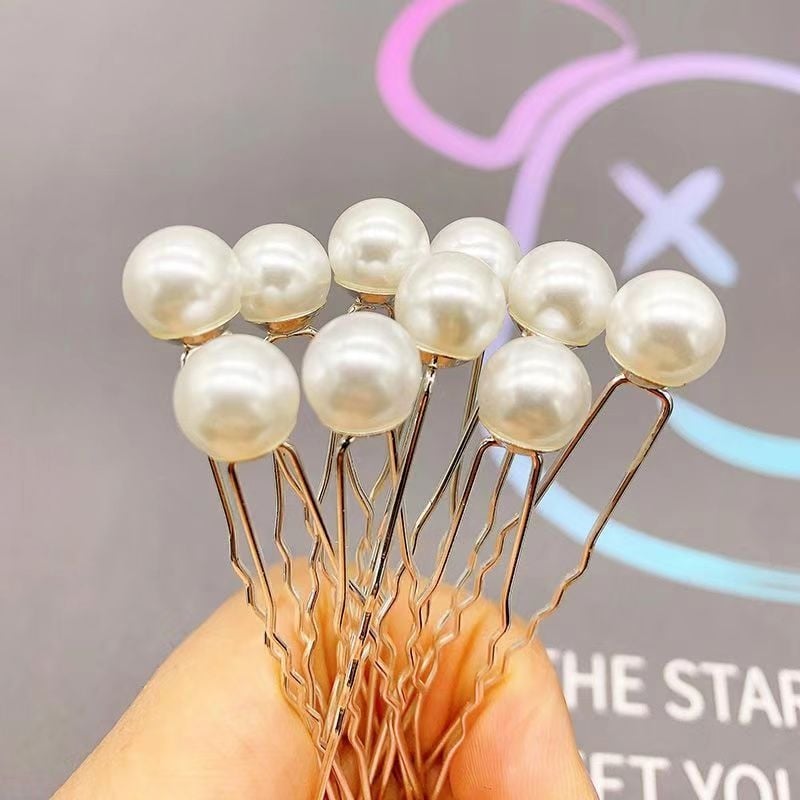 Καρφί μαλλιών σχήματος U με μαργαριράρια και στρας, διακόσμηση με αστερία, μεταλλικό επίχρισμα με ηλεκτροπλατίωση