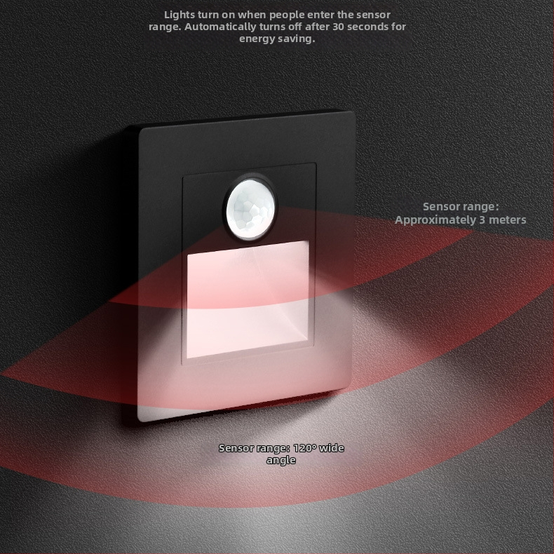 Įmontuojama LED nakčiai lemputė koridoriams ir laiptams su infraraudonųjų spindulių jutikliu, 110-250V, 8 LED, 120 lm, 3500-6500 K