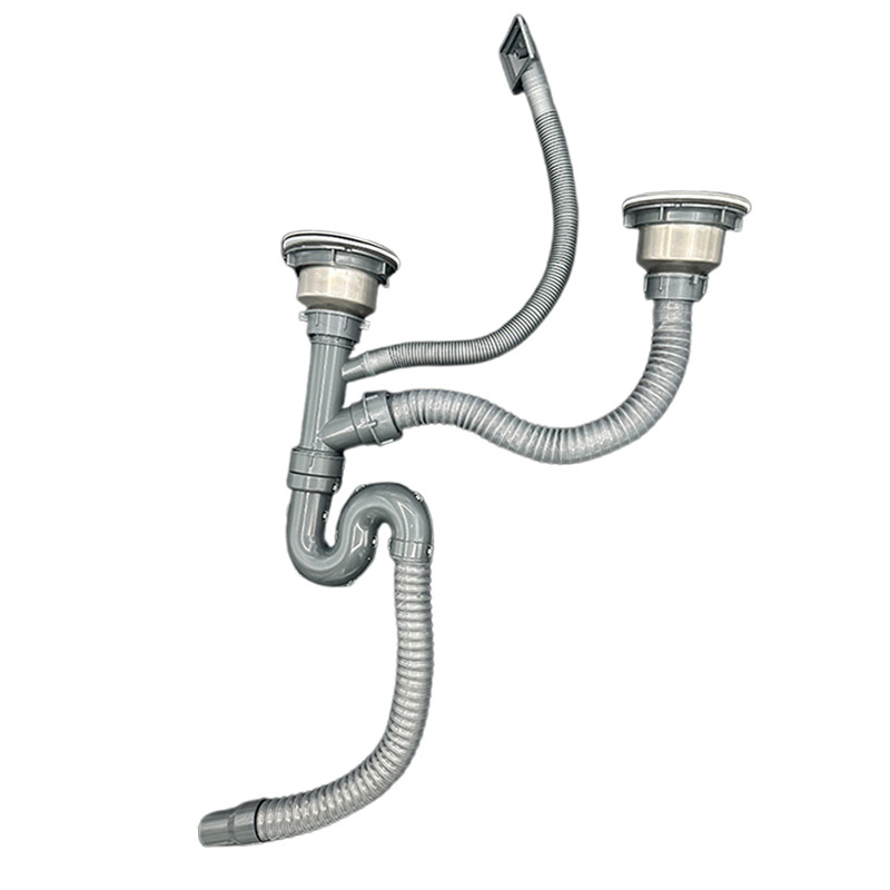 Комплект тръби за отводняване на кухненска мивка за единична и двойна купа, S-образна форма, полипропилен, издърпващ тип, персонализирана обработка