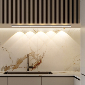 Bandă LED subțire cu senzor de mișcare, încărcabilă și autoadezivă pentru dulapuri și garderobe, control inteligent, baterie încorporată