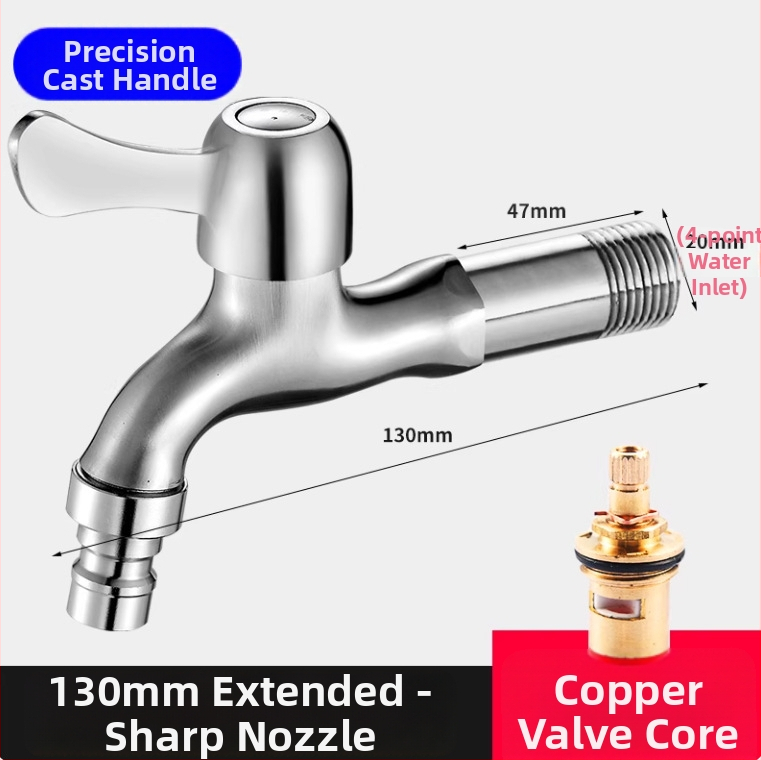 Pesumasinaga kraan 304 roostevabast terasest, seinasse paigaldatav, kiire avamine, kerami disk ventiil, istme diameeter 20 mm