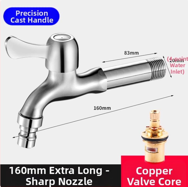 Pesumasinaga kraan 304 roostevabast terasest, seinasse paigaldatav, kiire avamine, kerami disk ventiil, istme diameeter 20 mm