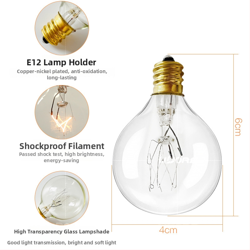 G40 božićni vanjski svjetlosni niz – staklena kućišta, plug-in napajanje, model G40-01, 110–240V, 7W wolfram žarulje ili 0.6W LED žarulje