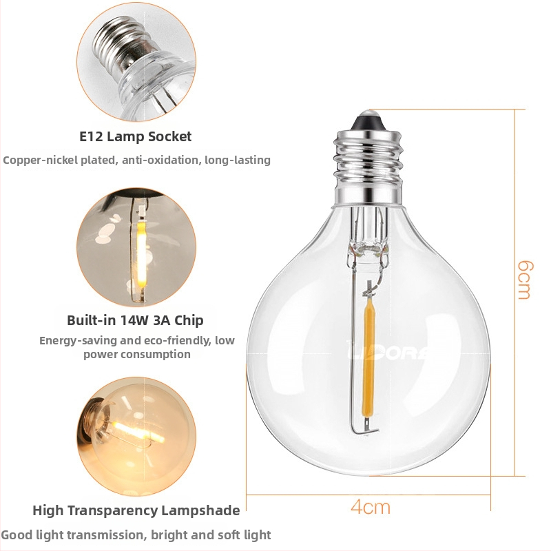 G40 božićni vanjski svjetlosni niz – staklena kućišta, plug-in napajanje, model G40-01, 110–240V, 7W wolfram žarulje ili 0.6W LED žarulje