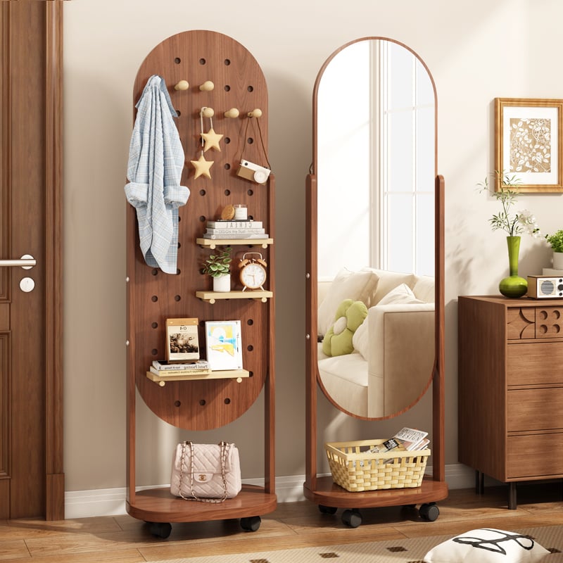 Καθρέφτης ντυσίματος με περιστροφή πλήρους ύψους, κινητό ενσωματωμένο καθρέφτη για ρούχα — κάσ από υλικό υψηλής πυκνότητας, Μεσαιωνικό στυλ, εξατομικευμένα δείγματα, μάρκα Meet