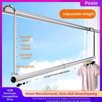 Pochile Balkono teleskopinė skalbinių džiovykla iš nerūdijančio plieno, be gręžimo, sulankstoma, skirta antklodėms ir paklodėms